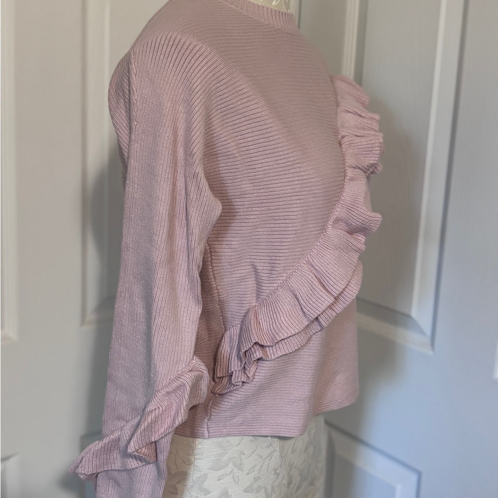 Ann Taylor Loft Light Pink Pointelle Ruffle Sweater SP NWT - Picture 3 of 6